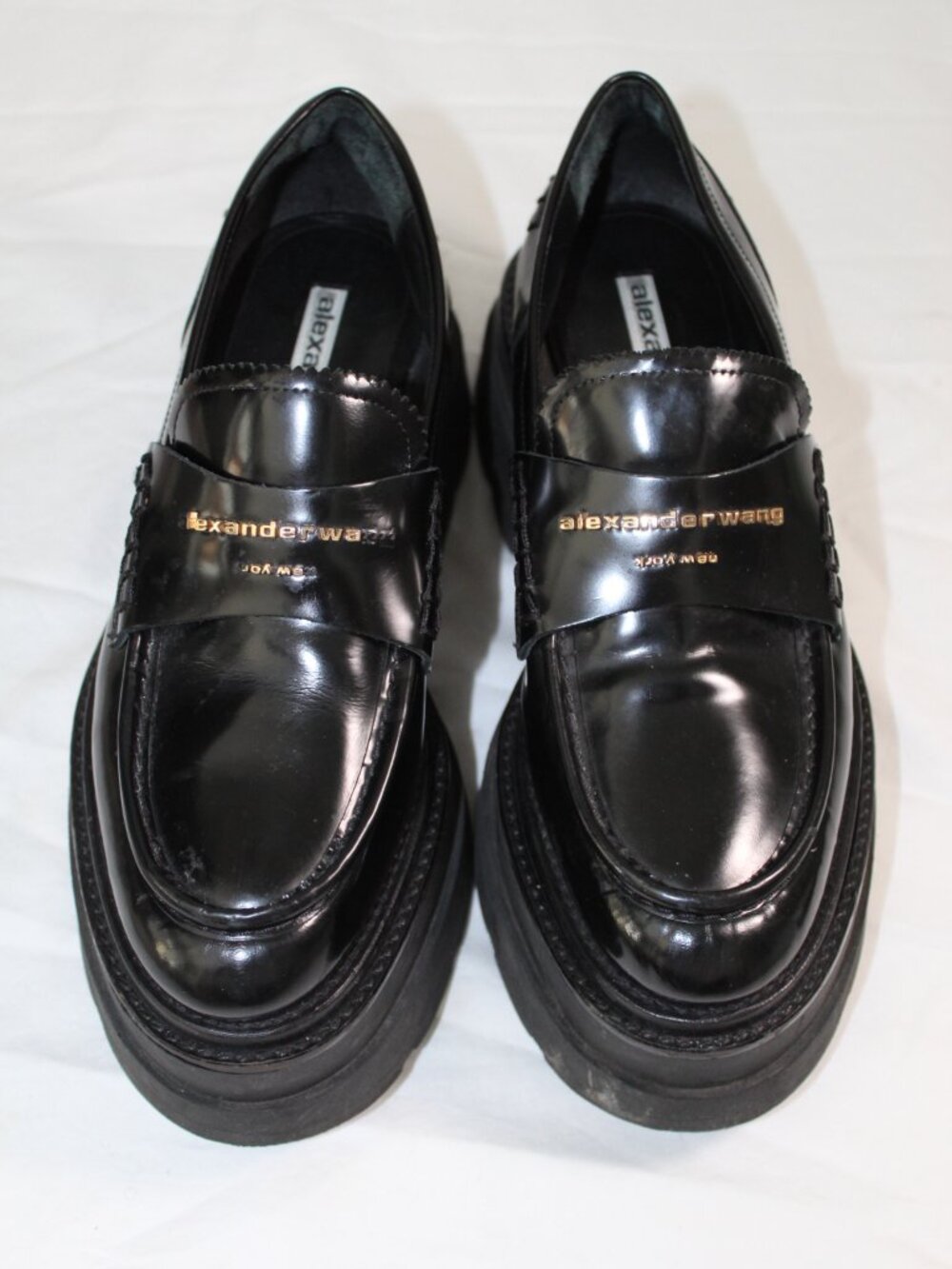 Alexander Wang Platform Lug Sole Loafers Black Leather 39